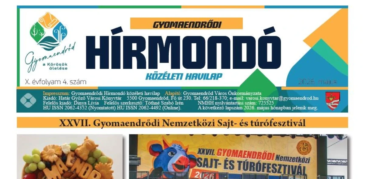 Megjelent a Gyomaendrődi Hírmondó 2026. májusi száma
