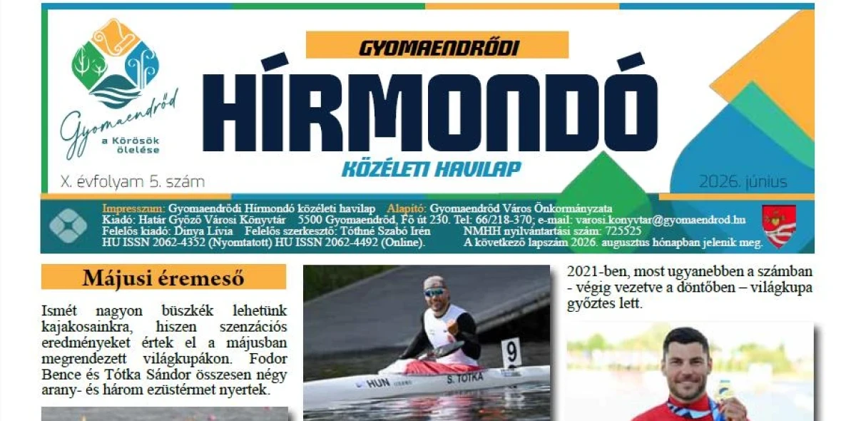 Megjelent a Gyomaendrődi Hírmondó 2026. júniusi száma