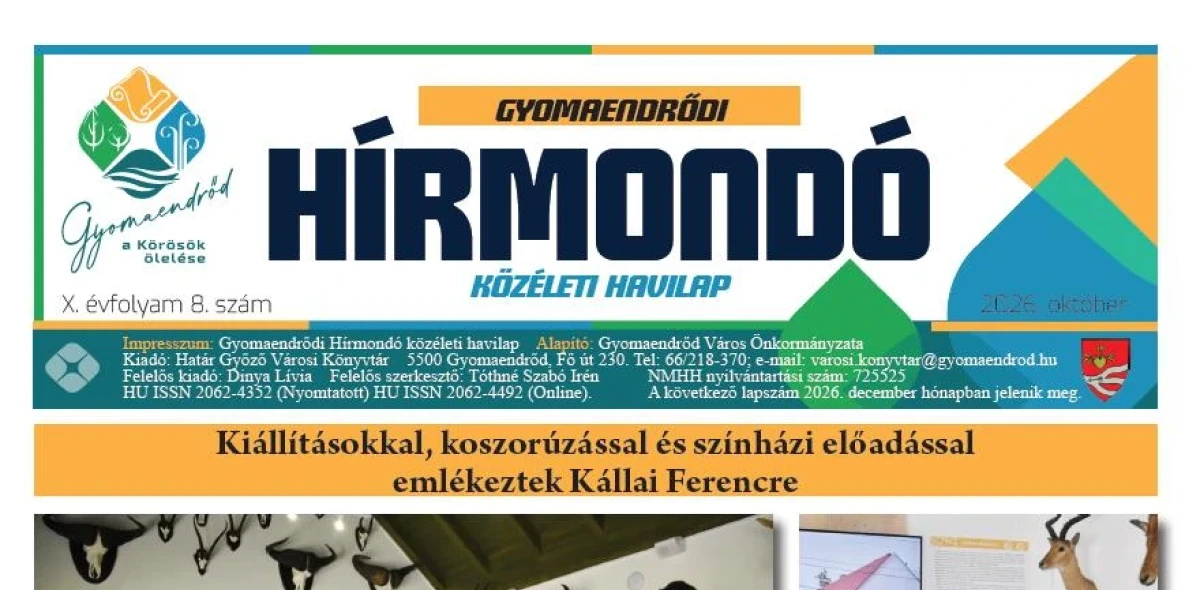 Megjelent a Gyomaendrődi Hírmondó 2026. októberi száma