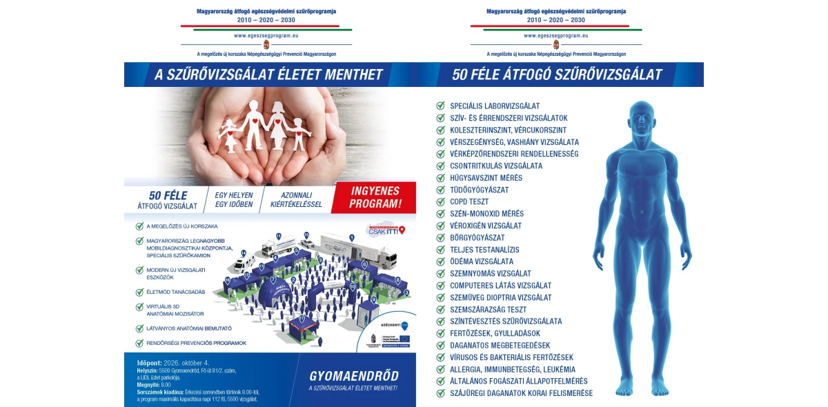 Ingyenes, átfogó egészségügyi szűrővizsgálat Gyomaendrődön!